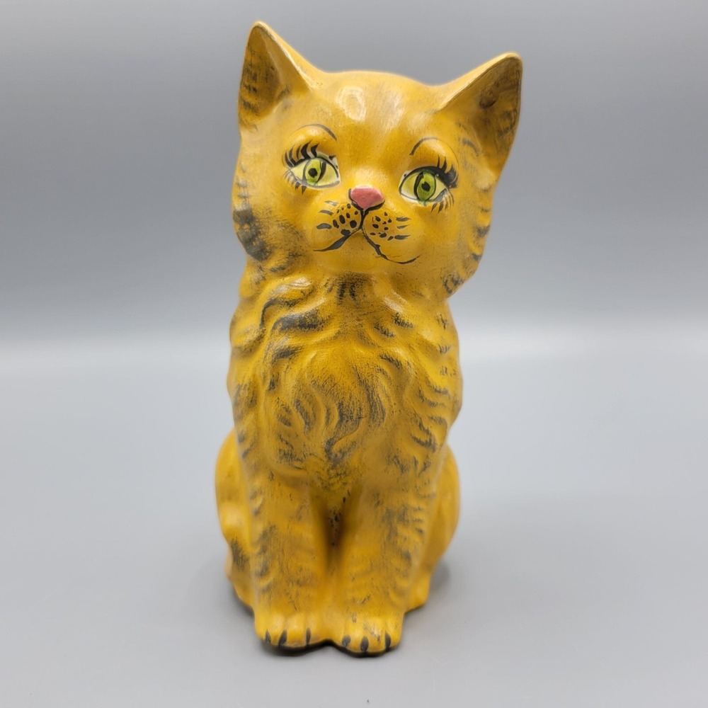 Vintage Yellow Sweet Kitty Cat Ceramic Coin Bank Home Shelf Decor